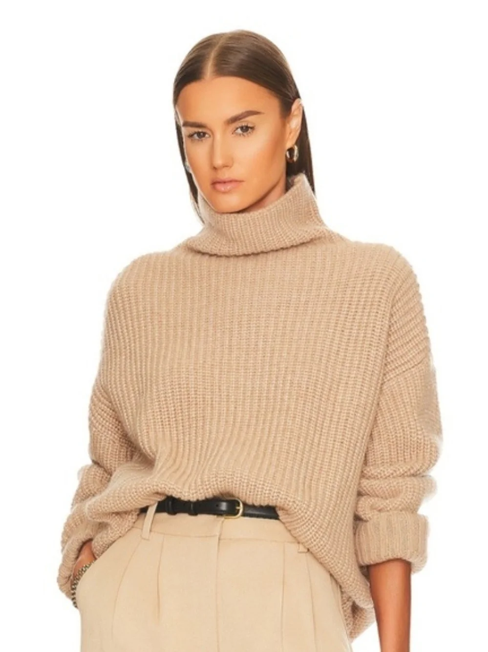 NWT ANINE BING Sydney High-Neck/Turtleneck Sweater XS, Camel, Wool-blend